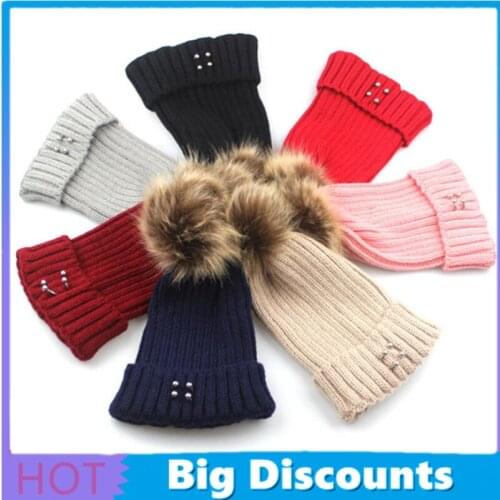 Multiple Styles Children Knitted Hats Wool Caps Winter Autumn Soft Elasticity Kids Caps Warm Pompom Baby Cap Removable Ring Cap