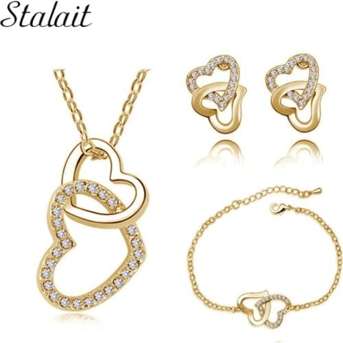 Wholesale brand wedding austrian Crystal rhinestones Heart pendant fashion Jewelry Sets necklace bracelet earrings set 80017