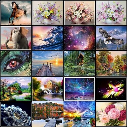 Landscape 5D diamond paintings full of diamond flowers rural sea round diamond mosaic pattern home decoration DIY handmade wall