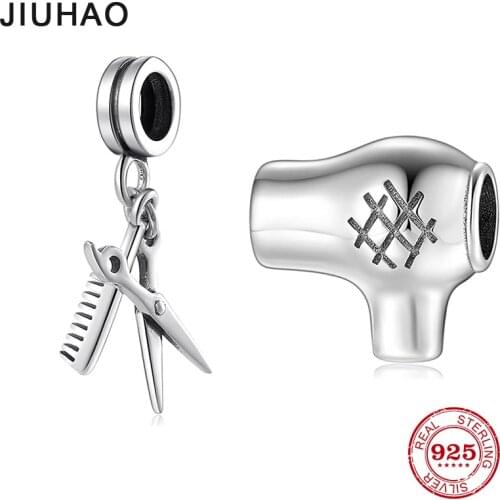 Fashion modeling Sterling Silver 925 Scissors and comb Charms pendants Fit Designer Original Necklace Bracelet beads Jewelry