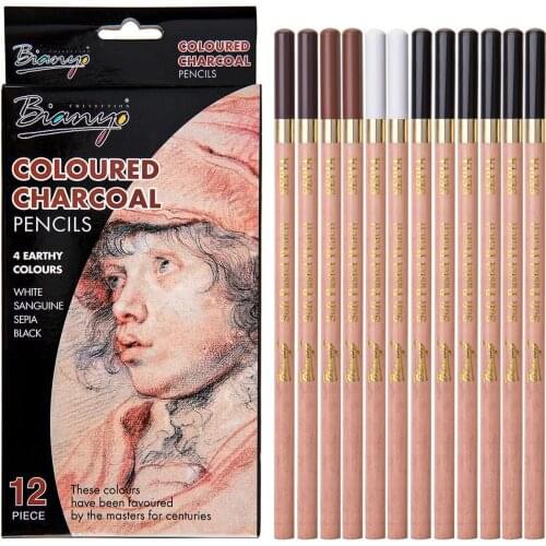 Professional Charcoal Pencils Drawing Set 12 Pieces 4 Solors for Drawing Sketching Shading Artist Pencils for Beginners Artists
