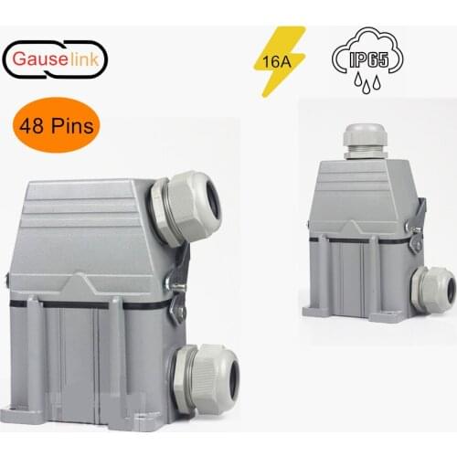 Rectangular Heavy Duty Connector High Base 48 Pins Aviation Industrial Plug Socket Current 16A IP65