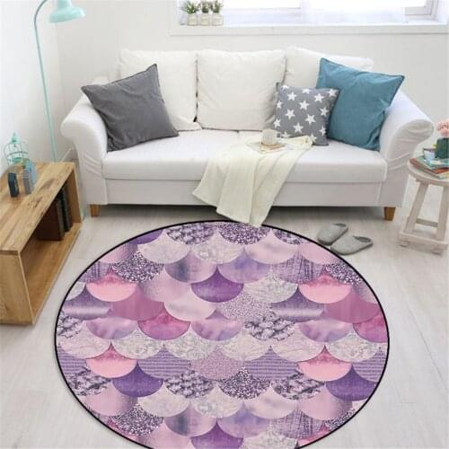 Pink Purple Fish Scales Rug Round For Girl Princess Style Cute Bedside Carpet Nordic Simple Bedroom Rug Desk Chair Mat Floor Mat