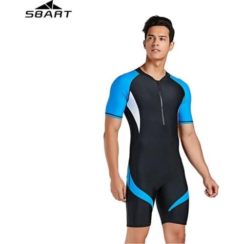 SBART New One Piece Shorty Swimwear Mens Short-sleeve Snorkeling Suit Quick-dry Close-fit Slim Elastic Swimsuit for Swimming
