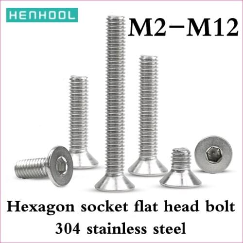 Hexagon Hex Socket Countersunk Screw Flat Head Screw Allen Bolts 304 Stainless Steel DIN7991 M2M2.5M3M4M5M6M8M10M12 longerscrew