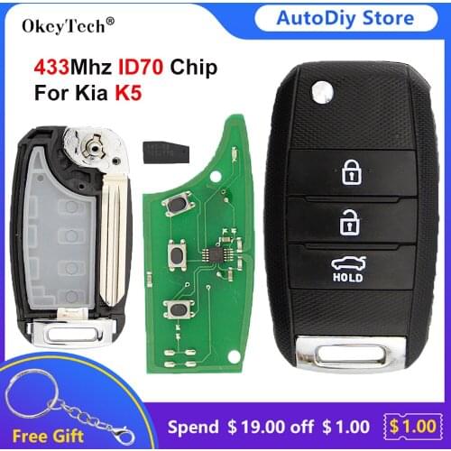 Okeytech 3 Buttons Flip Folding Car Remote Control Key Fob For Kia K5 Sorento Sportage 2013-2015 433Mhz ID70 Transponder Chip
