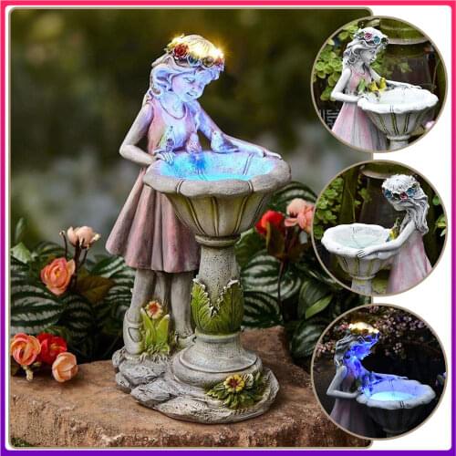 Flower Fairy Statue Solar Light Resin Garden Sculpture Glowing Outdoor Courtyard Decoration Gardening Micro Landscape Decor New