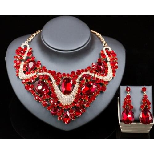 Lan palace nigerian wedding african beads gold color Rhinestone necklace and earrings for wedding six colors free shipping