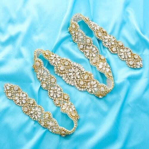 Wedding Dresses Applique Accessories Silver Bridal Wide Rhinestone Handmade Crystal Beaded Pearl Gold Garment Wholesale S156