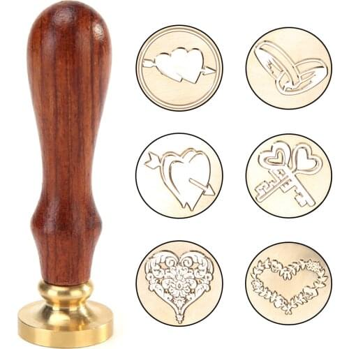 DIY Craft Love Heart Wax Sealing Stamp Retro Wood Handle Copper Seal Wax Stamp For Envelop Decortaion Wedding Supplies