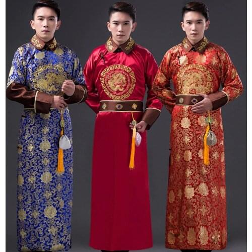 High Quality Men Qing Dynasty Costume Chinese Traditional Emperor Clothing for Stage Male Tang Robe Clothes Folk Outfit Wear 89