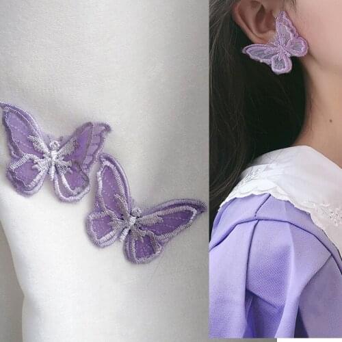 Japanese Chiffon Butterfly Clip on Earrings No Piercing Cloth Purple Butterfly Clip Earrings No Hole Wedding Jewelry for Girls