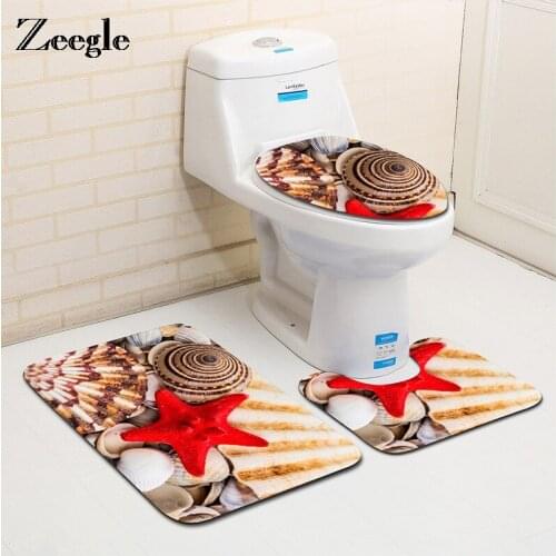 Zeegle Beach Series 3Pcs Non-slip Bath Mats Set Toilet Rugs Set Absorbent Bathroom Floor Carpet Bath Rug Toilet Covers