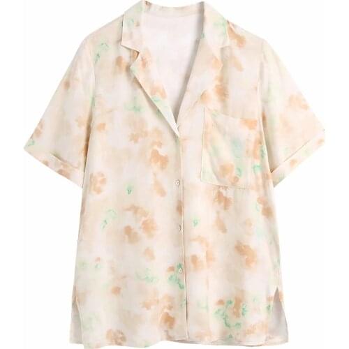 Women Blouse Floral Print TIe Dyed Pockets Button Loose Top Ladies Shirt Summer Casual Fashion Chic Vestidos Mujer 2021