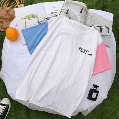BEYOND THE FUTURE T Shirt Tops Women Summer Bangtan Boys Kpop Tee Shirt Femme Korean Fashion Spell Color Spliced Cotton Clothing