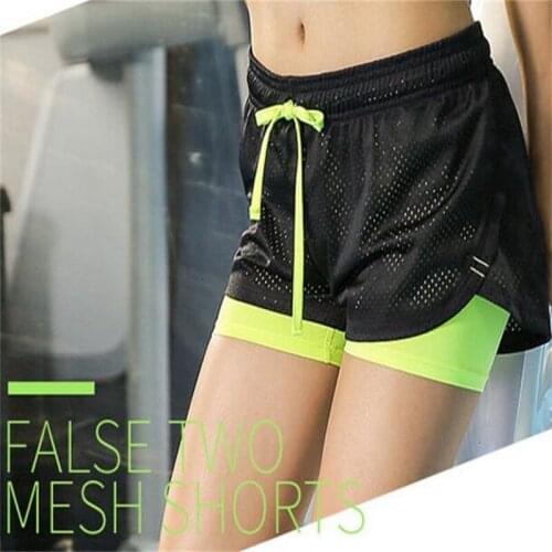 Women Breathable Yoga Shorts False Two Pieces Fitness Training Shorts Outdoor Sports Jogging Running Shorts