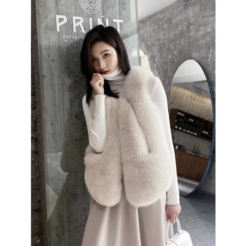 2021 Fashion Women Winter Short Fox Fur Vest Sleeveless Natural Real Fox Fur Vest Short Slim Fox Fur Vest Waistcoat