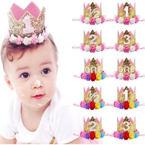 Baby Birthday Party Hat Princess Crown Headband 1 2 3 Year Birthday Decorations Baby Shower 1st Birthday Children Party Supplies