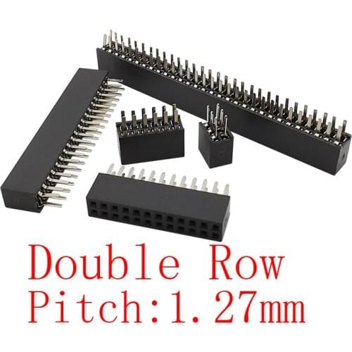10Pcs Black Double Row Pitch 1.27mm Pin Header Female Socket Straight PCB Board Strip Connector Pinheader 2x3P ~ 2x50Pin