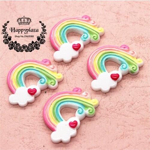10pcs Kawaii Hand Painted Resin Rainbow Flatback Cabochon Miniature Art DIY Scrapbooking Hair Bow Center,25*36mm