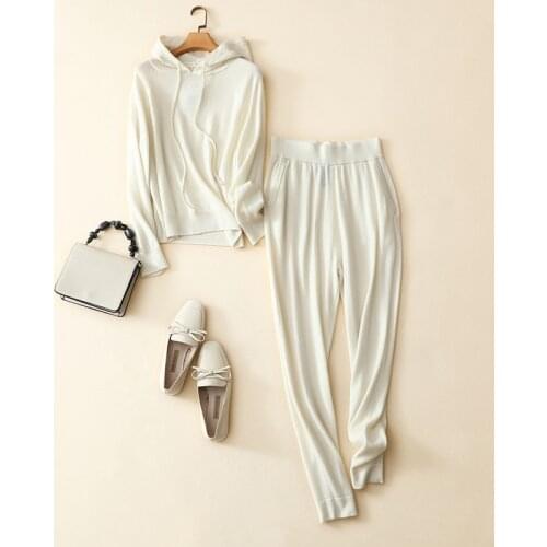 2021 spring autumn new styles cashmere wool 2 piece set women hooded sweaters plus sweatpants