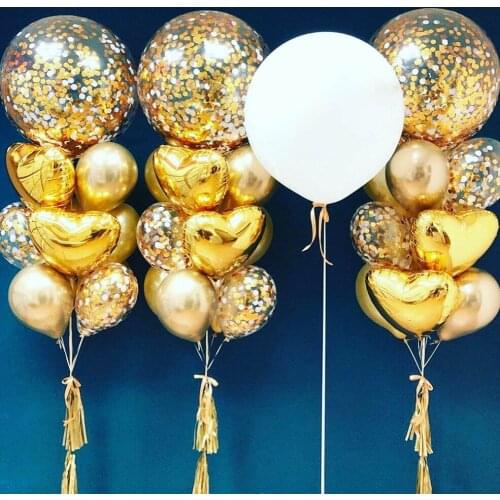 30pcs/set Transparent Confetti Balloon Mixed Chrome Gold Latex Balloon For Wedding Baby Shower Birthday Party Decor Supplies