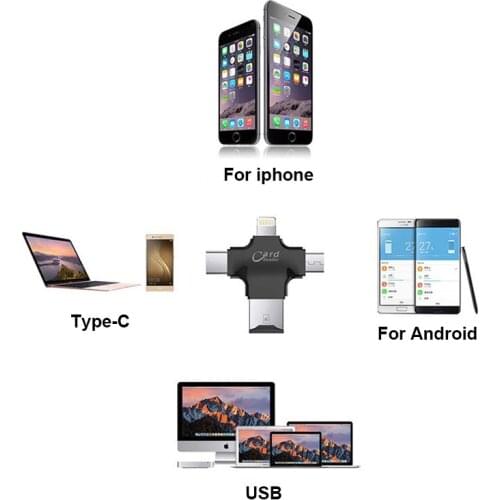 4 in 1 Type-c/Micro USB/USB 2.0 Memory Card Reader Micro SD Card Reader for Android Ipad/iphone 7plus 6s5s OTG reader