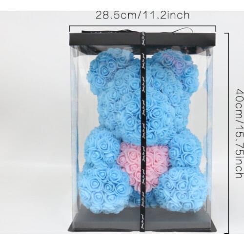 40cm Foam Rose Bear With Box Rose Artificial Flower Gift for Girlfriends Mother Wife Valentines Day Gift Home Decor