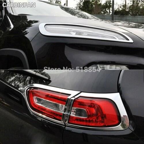 ACCESSORIES FIT FOR 2014 2015 JEEP CHEROKEE 2IN1 CHROME FRONT+REAR HEADLIGHT TAILLIGHT LIGHT LAMP COVER TRIM MOLDING 4PCS/SET
