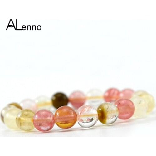 ALenno 10mm Mix Natural Stone High Quality Beads Strand Bracelets For Women Girl Colorful Quartz Stretch New Year Jewelry Gifts