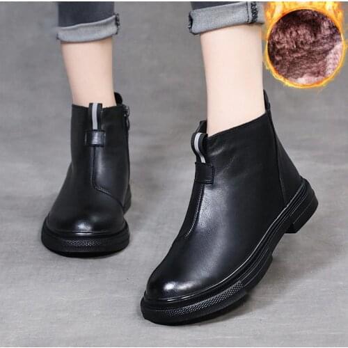 AARDIMI Genuine Leather Women Winter Boots Soft Bottom Ladies Plush Warm Motorcycle Boots Shoes Woman Fashion 2021 New Footwear