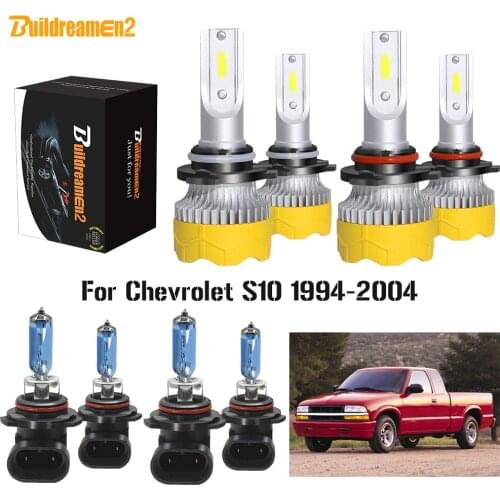 Buildreamen2 4 Pieces Car Headlight High Beam + Low Beam LED Halogen Headlamp Bulb 12V High Bright For Chevrolet S10 1994-2004