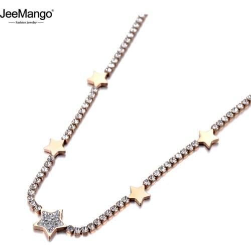 JeeMango Trendy Titanium Stainless Steel CZ Crystal 5Pcs Star Choker Necklaces For Women Chic Charm Rhinestone Necklace JN19191