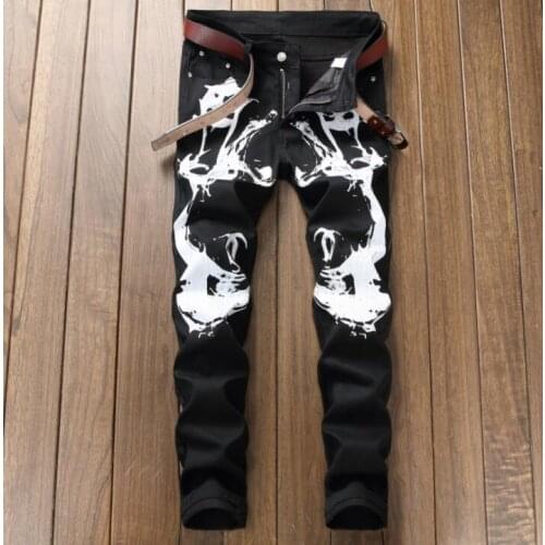 Cheap jeans men biker jeans men Digital printing trousers male denim pants masculino motorcycle fashion designer
