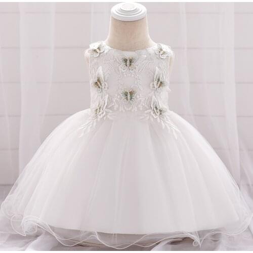 Baby Flower Girl Dress Net Yarn Butterfly One Year Old Dress Female Baby Princess Evening Dress Children Birthday Party Dress