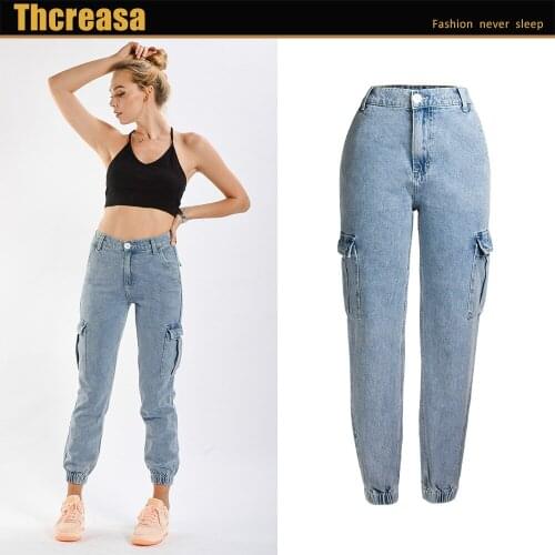 High-waisted Jeans Female Spring and Autumn Harlan Trousers Loose Legs Loose Waist Large Pocket Jeans