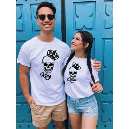 Skull Couple Shirts King and Queen Couple Matching Tshirt Fashion Graphic Tumblr Shirts Summer Women Men Casual Couple Lover