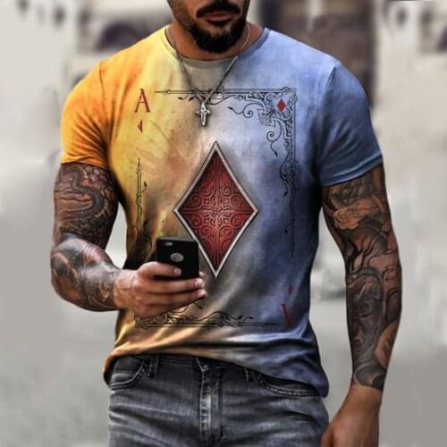 Playing Cards 3D Print Men T Shirt Ace Spades Card Letters Print O Neck T Shirt For Men Summer Street Style Loose Men Clothing