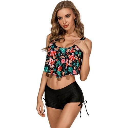 2020 swimwear explosions ruffled bikini print drawstring split swimsuit Tankini tankini swimsuits women