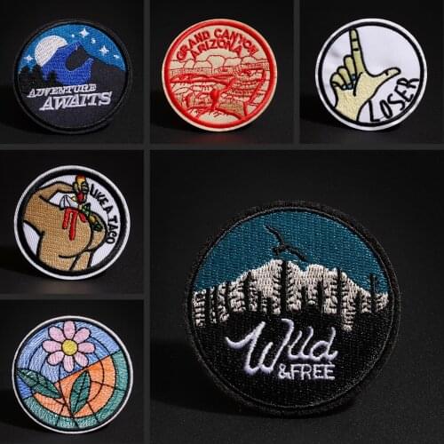 Round embroidery patches knapsack coat decoration patch gesture Forest peak flower badge high quality Ironing decals