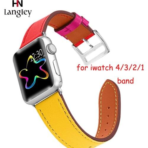 Fashion Splice Band For Apple Watch 40mm 44mm iwatch 1/2/3/4 38mm 42mm Watchbands Genuine Leather Sports Breathable Straps