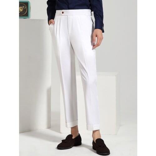 50% Wool Slim Style Mens Suits Cropped Pants 2021 Autumn High-Waisted Leisure Business Man Wear Fashion White Plus Size Trousers