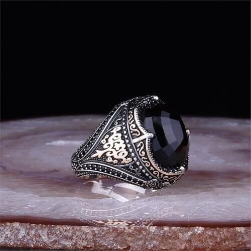 Black Zircon 925 Sterling 925 K Silver Men 'S Ring