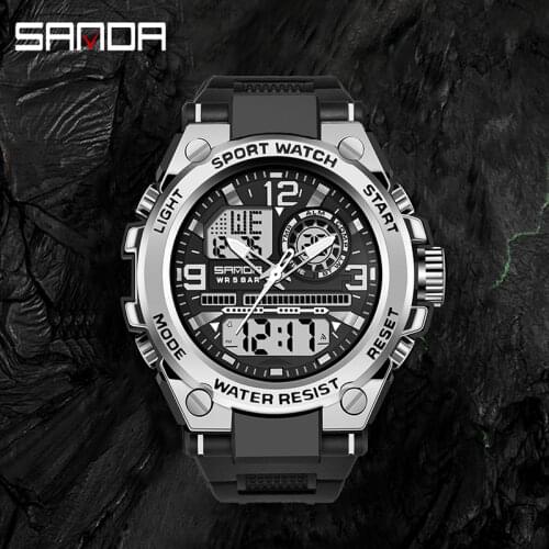 SANDA Digital Men Military Watch 50m Waterproof Wristwatch LED Quartz Clock Sport Shock Male Watches Men Relogios Masculino