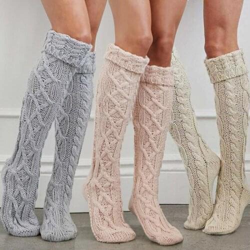 Womens New Winter Spring Cable Knit Over Knee Long Boot Thigh-High Warm Stockings Fashion Soft Homewear