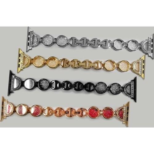 Applicable For Apple Watch With Apple Watch 38mm 40mm 42mm 44mm Quicksand Metal Diamond Women Bracelet Strap iwatch 5 4 3 2 1 SE