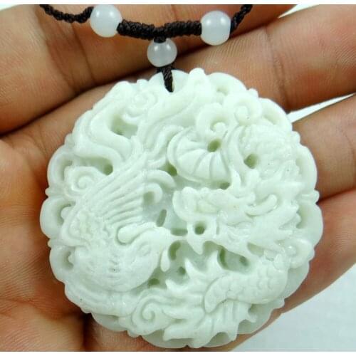 Natural stone Quartz crystal Chinese stone hand-carved statue of Dragon Phoenix amulet Pendant for diy Jewelry making necklace