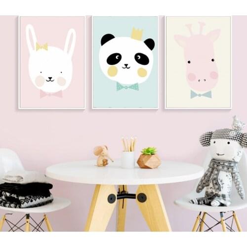 Simple Cute Cartoon Animal Hippo Rabbit Panda Canvas Paintings Posters And Prints Art Wall Girl Room Nursery Home Decor Pictures