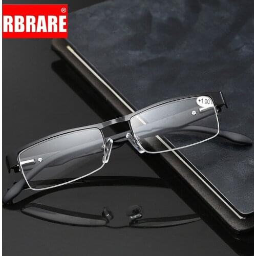 RBRARE Square Alloy Reading Glasses Men High Quality Hyperopia Prescription Glasses Business Eyeglasses Lentes De Lectura Hombre