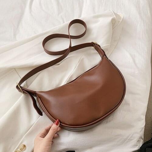 Luxury Designer Half Moon PU Leather Shoulder Bags for Women 2021 Winter Female Crossbody Bag High Capacity Handbags and Purses